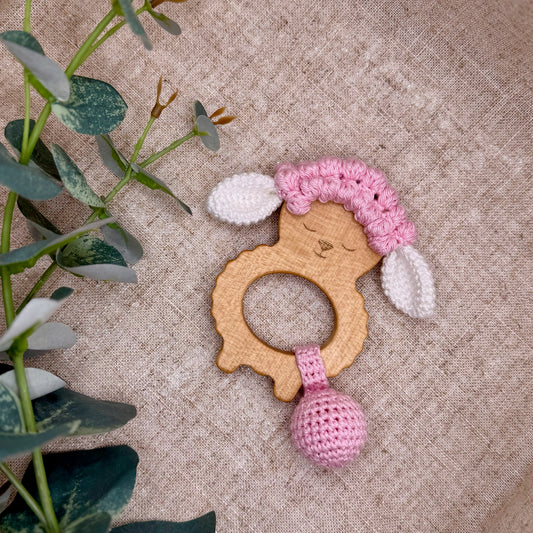 Daisy the Sheep – Handmade Crochet Baby Rattle Teether Toy