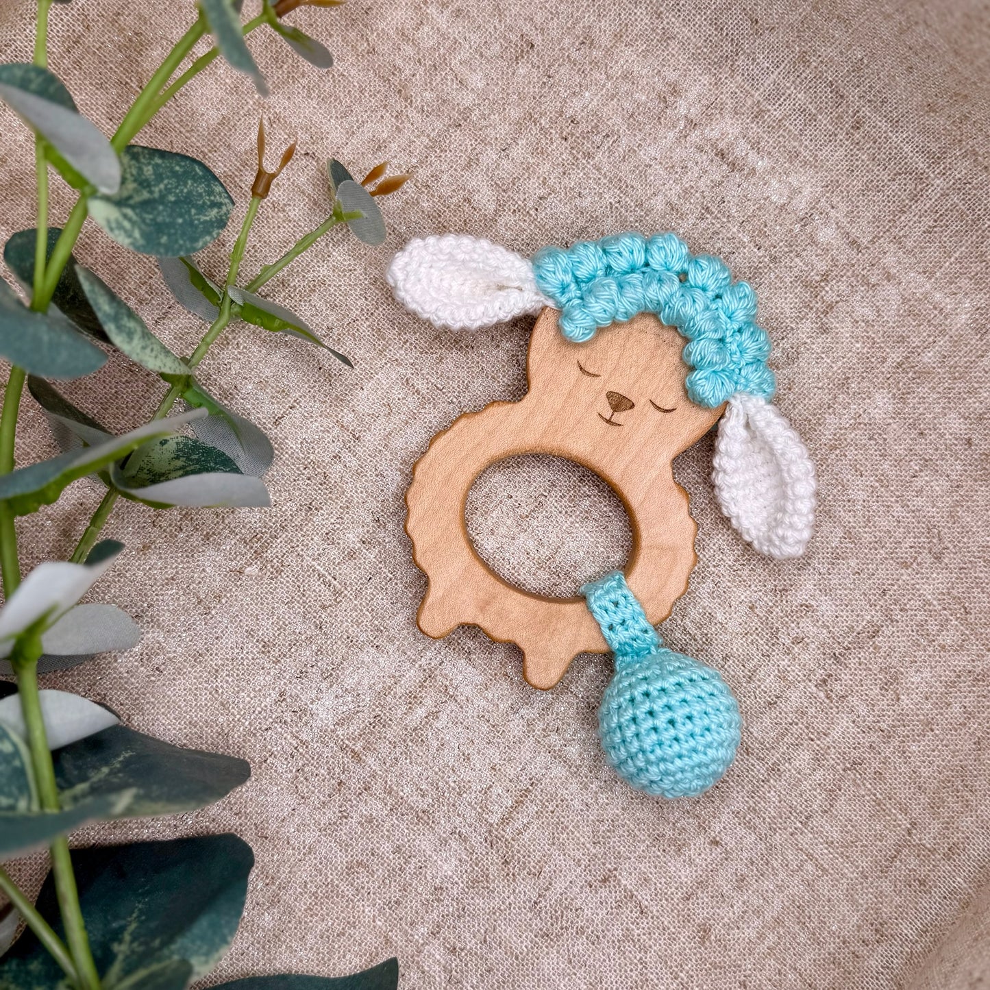 Daisy the Sheep – Handmade Crochet Baby Rattle Teether Toy